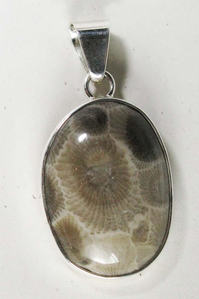 Petoskey Stone Cabochon Pendant set in Silver